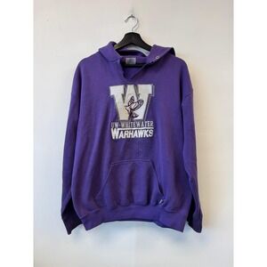 Vintage UW Whitewater Warhawks Hoodie Sweatshirt Mens Large Purple NCAA Discus